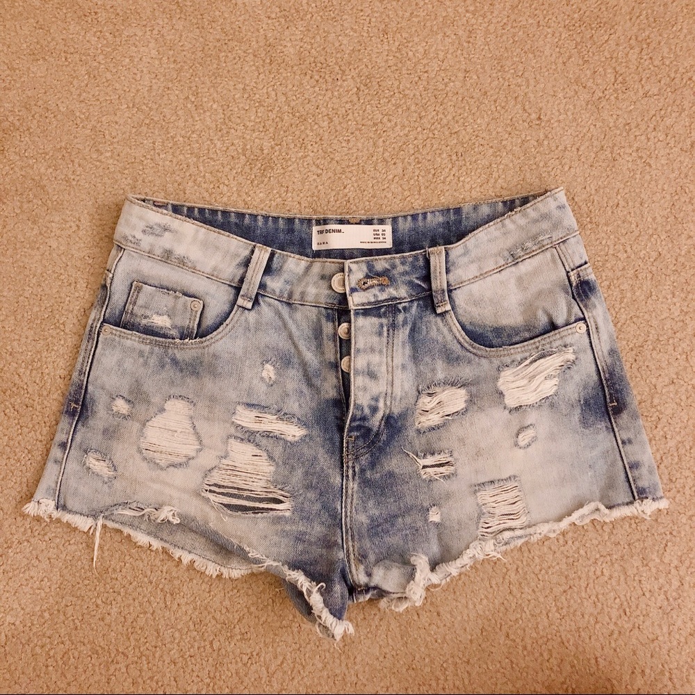 ZARA Destroyed Denim Shorts